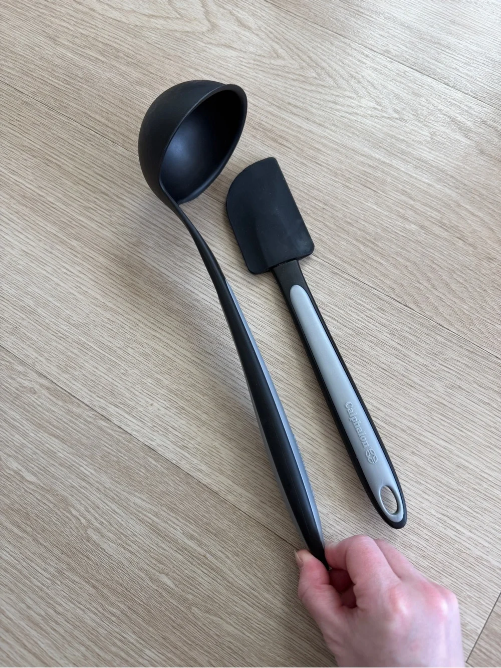 Calphalon Nylon Utensils Lot of 2 Ladle Serving Spoon & Spatula Black Gray Set